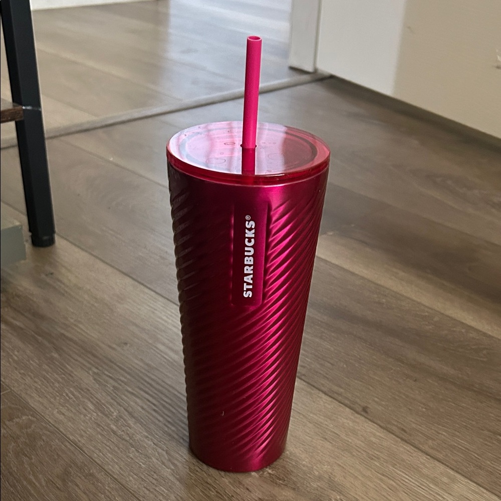 Starbucks Metallic Fuchsia Spiral Tumbler with Matching Straw